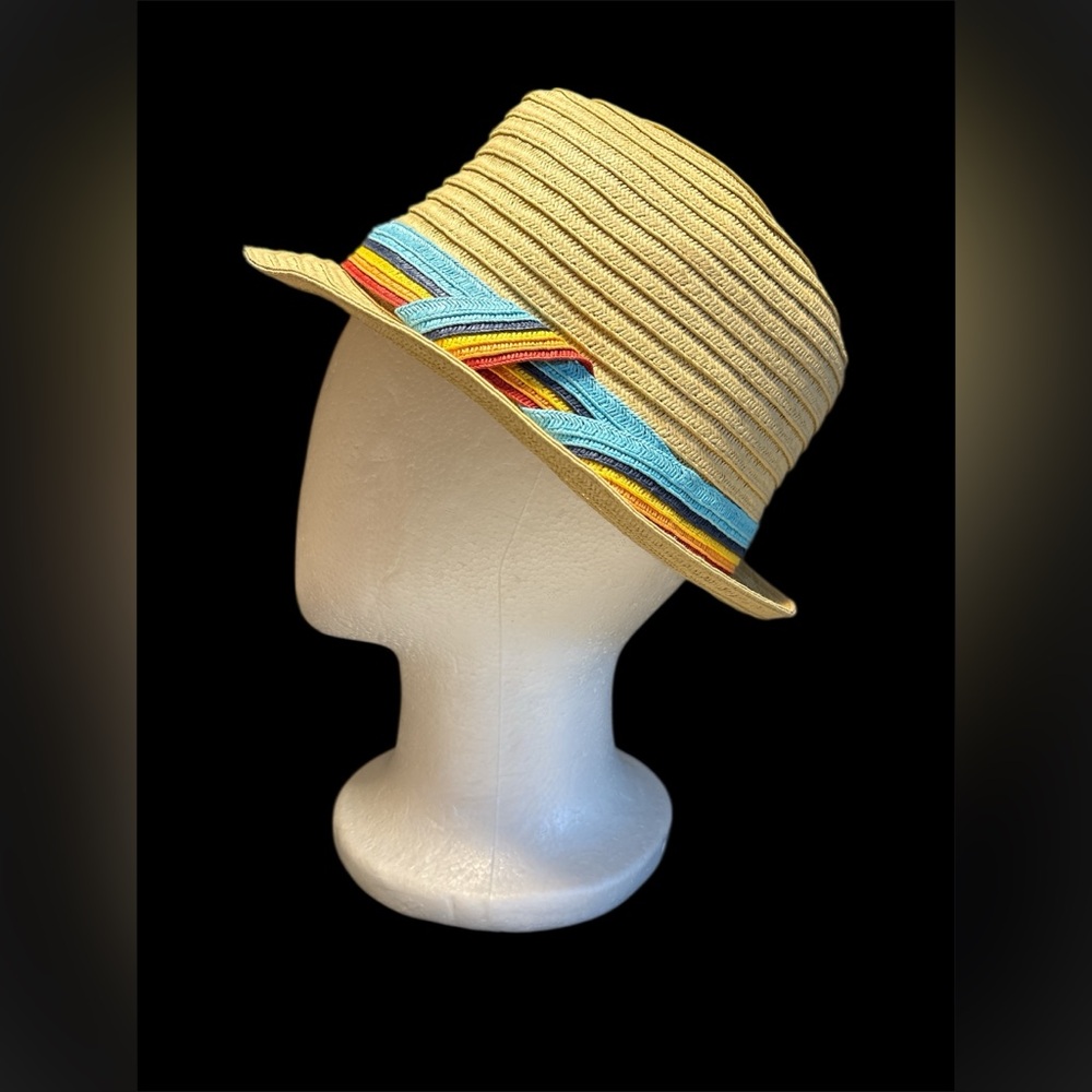 Mixit Women’s Straw Fedora Hat One Size Rainbow Band Summer‎ Sun Hat EUC